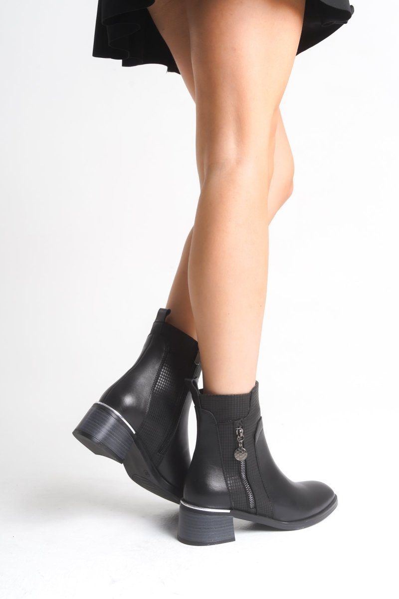 Kadın Hakiki Deri Topuklu Bot – El Yapımı, Fermuarlı, Şık Tasarım Siyah Bot | OBEN AYAKKABI - OBEN AYAKKABI