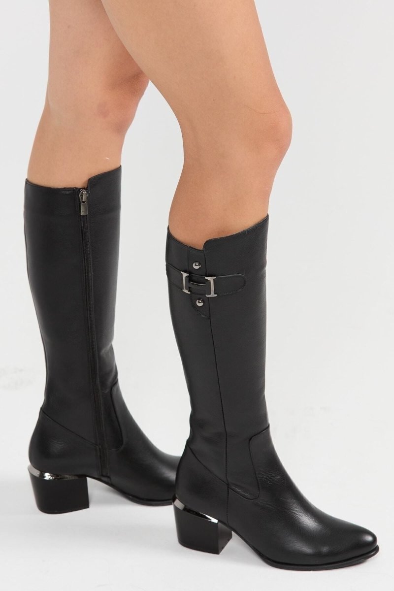 Kadın Hakiki Deri Topuklu, El Yapımı, Fermuarlı, Şık Tasarım Bej Çizme | OBEN AYAKKABI - OBEN AYAKKABI