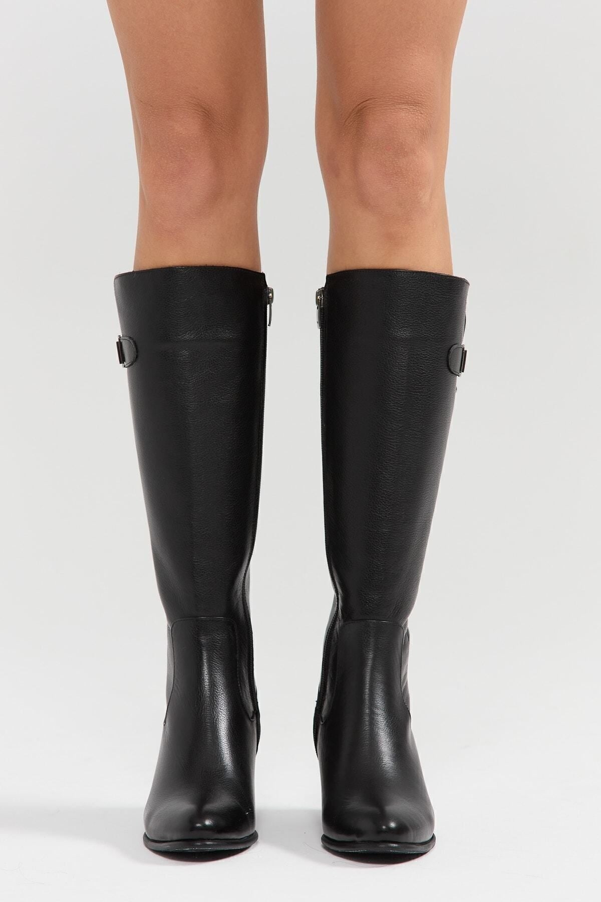 Kadın Hakiki Deri Topuklu, El Yapımı, Fermuarlı, Şık Tasarım Bej Çizme | OBEN AYAKKABI