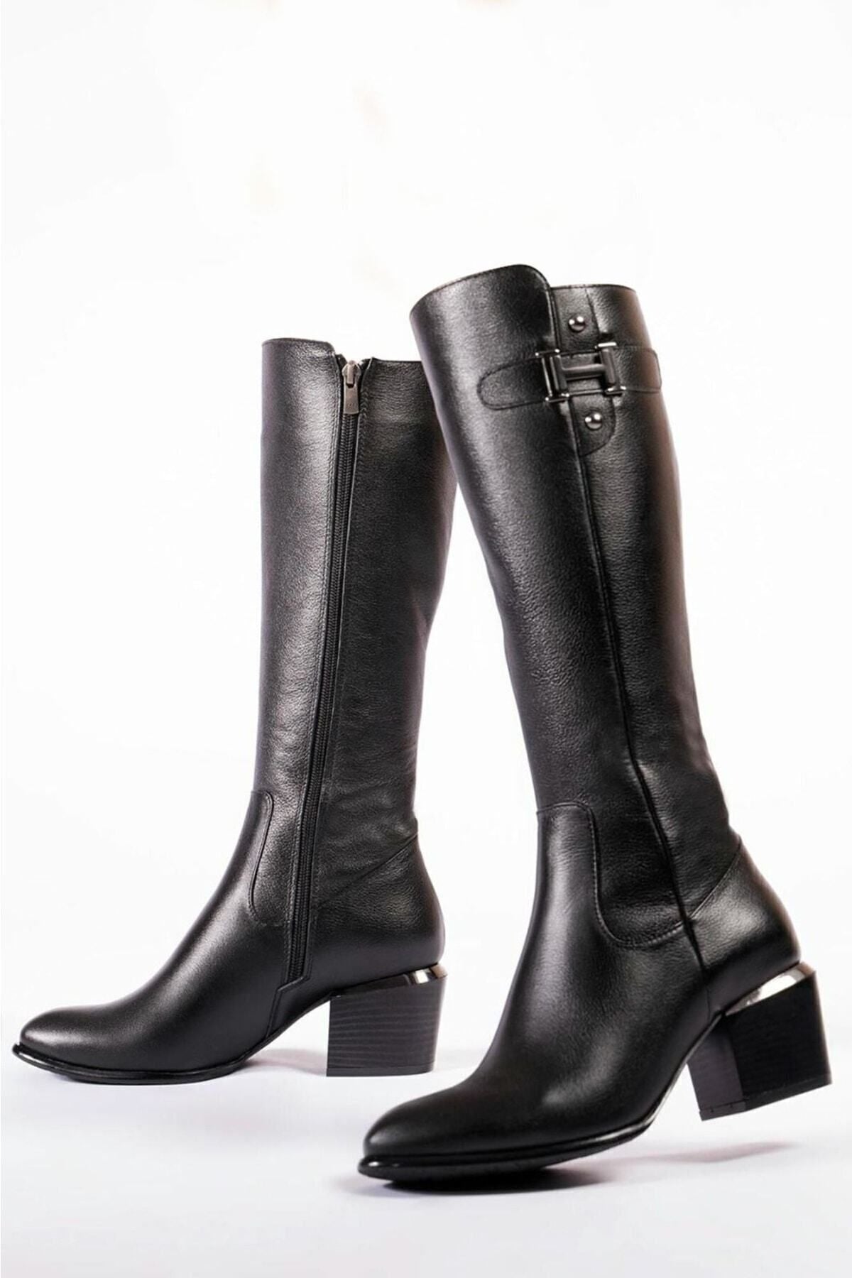 Kadın Hakiki Deri Topuklu, El Yapımı, Fermuarlı, Şık Tasarım Bej Çizme | OBEN AYAKKABI