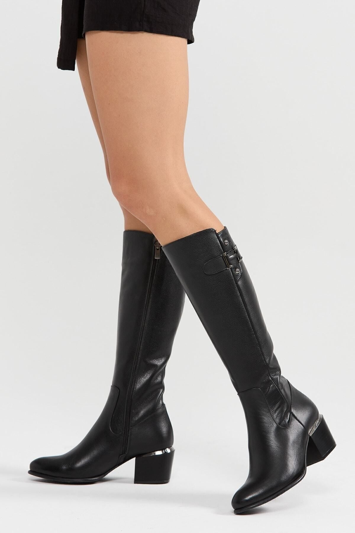 Kadın Hakiki Deri Topuklu, El Yapımı, Fermuarlı, Şık Tasarım Bej Çizme | OBEN AYAKKABI