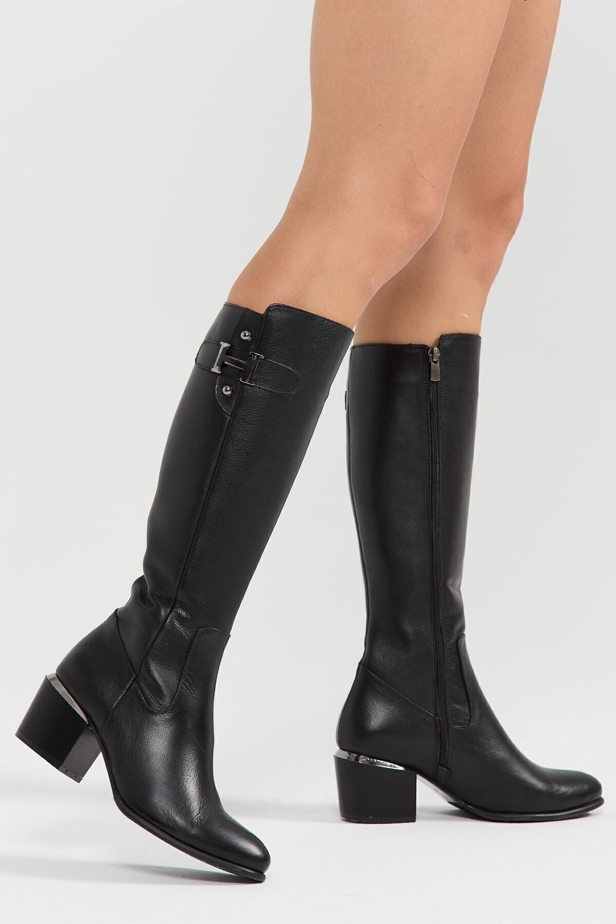 Kadın Hakiki Deri Topuklu, El Yapımı, Fermuarlı, Şık Tasarım Bej Çizme | OBEN AYAKKABI