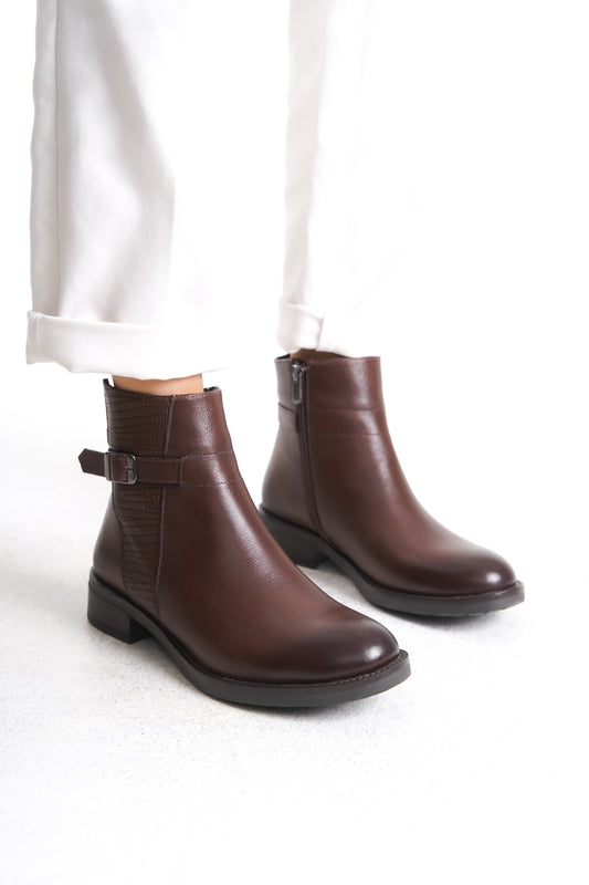 Kadın Hakiki Deri Topuklu Bot – El Yapımı, Şık Tasarım Kahverengi Bot | OBEN AYAKKABI