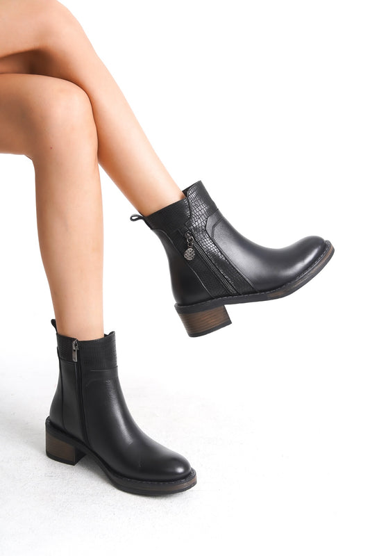 Kadın Hakiki Deri Topuklu Bot – El Yapımı, Şık Tasarım Siyah Bot | OBEN AYAKKABI